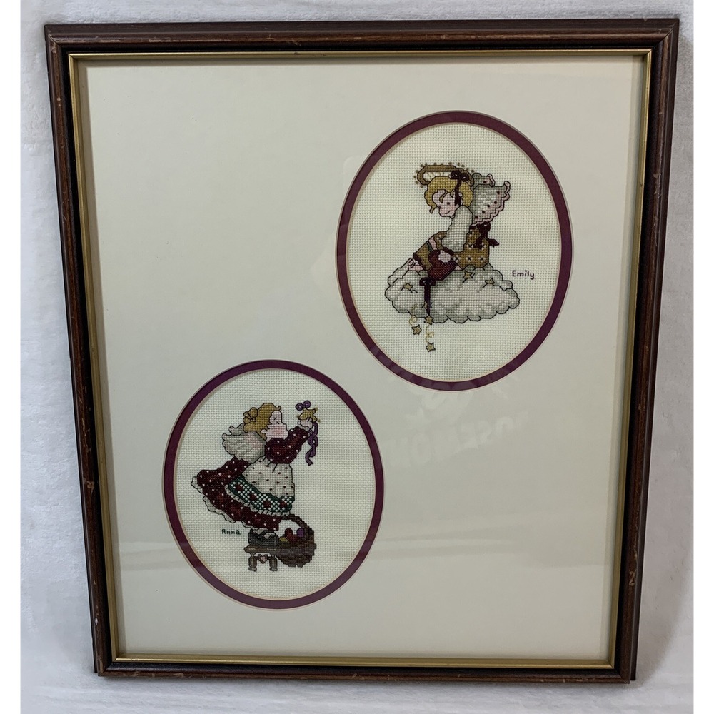 Completed Finished Counted Cross Stitch CHRISTMAS ANGEL NEEDLEPOINT Framed 13x15